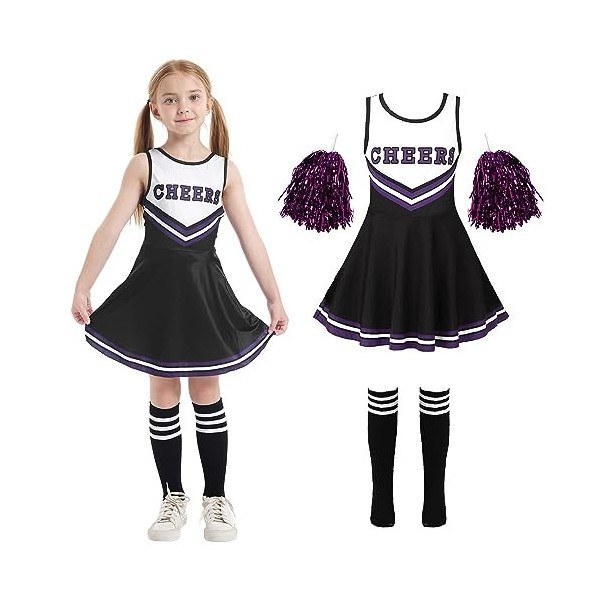 Cnexmin Deguisement Cheerleader Costume De Cheerleader Pour Filles Uniforme De Pom-Pom Girl Cosplay Costume Avec Pompoms Manc