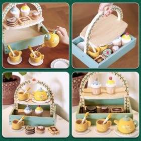 DAJASD Service à thé pour enfants - Accessoires de cuisine - Service à thé en bois pour enfants - Service à thé en bois avec 
