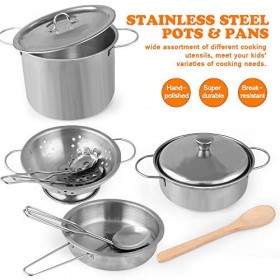 D-FantiX Jouer aux Accessoires de Cuisine, Play Pot and pans playset avec Mini-Acier Inoxydable Pretend Play Jouets Cuisson J