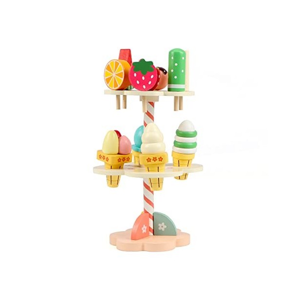 KABENFIS Lot de 11 glaces en bois pour faire semblant de jouer des jouets pour enfants