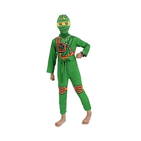 laughZuaia Costume de guerrier ninja pour garçons, enfants, Halloween, cosplay, fête, jeu de rôle pour enfants 130, vert 