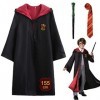 NOLLAM Uniforme de cosplay de sorcier, robe de sorcier, cape avec cravate et baguette, convient pour le carnaval, Halloween, 