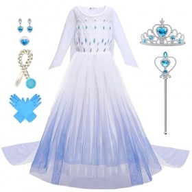 Elsa shabille pour les filles Robe de princesse La Reine des Neiges avec ensemble daccessoires couronne Déguisement fantais