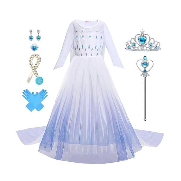 Elsa shabille pour les filles Robe de princesse La Reine des Neiges avec ensemble daccessoires couronne Déguisement fantais