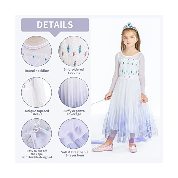 Elsa shabille pour les filles Robe de princesse La Reine des Neiges avec ensemble daccessoires couronne Déguisement fantais