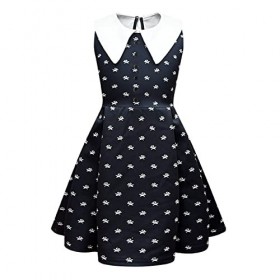 IBTOM CASTLE Costume de Wednesday Addams Filles,Robe de mercredi Addams pour enfants - Robe noire à col claudine pour le carn