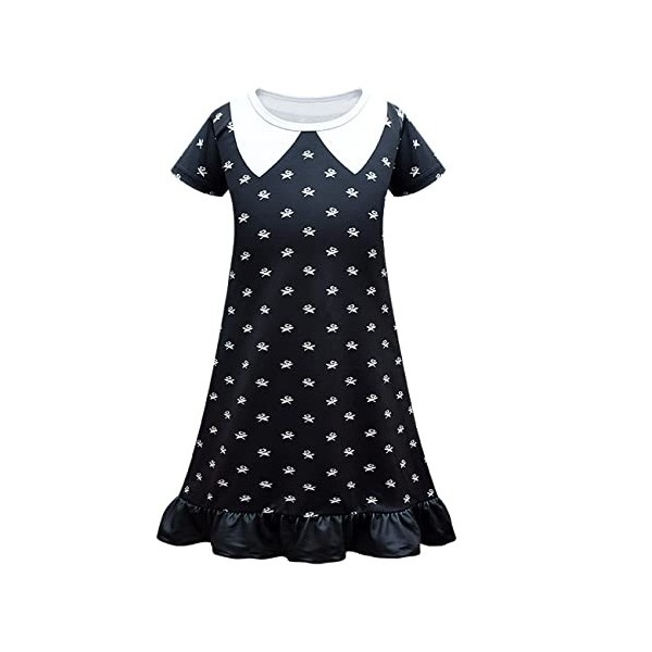 IBTOM CASTLE Costume de Wednesday Addams Filles,Robe de mercredi Addams pour enfants - Robe noire à col claudine pour le carn