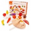 VIGAtoys- Viga-Lebensmittel-Schneide-Set aus Holz Kit de découpe Alimentaire en Bois, Multicolore