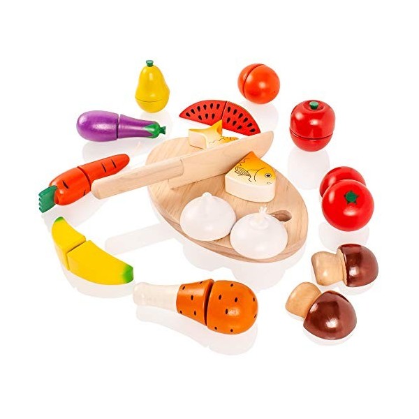 VIGAtoys- Viga-Lebensmittel-Schneide-Set aus Holz Kit de découpe Alimentaire en Bois, Multicolore