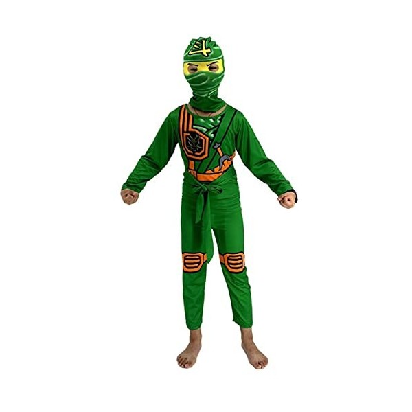 laughZuaia Costume de guerrier ninja pour garçons, enfants, Halloween, cosplay, fête, jeu de rôle pour enfants 130, vert 