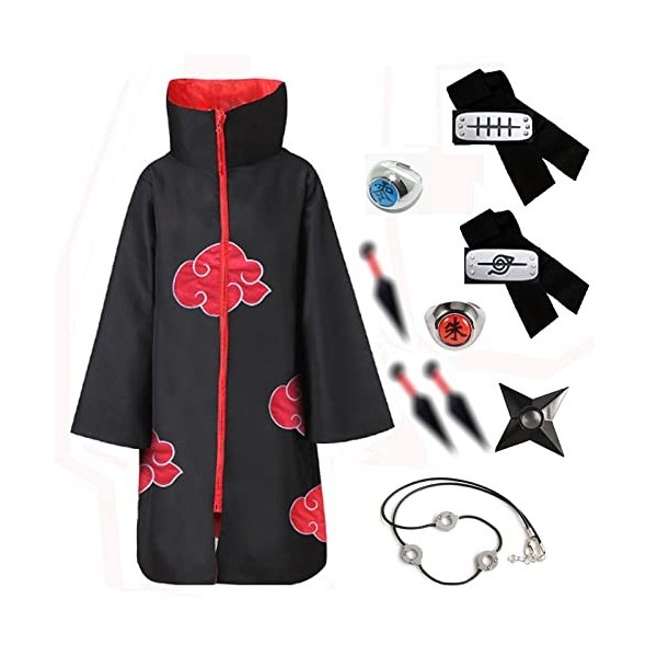 JMOCD Akatsuki Uchiha Itachi Manteau pour enfant adulte Unisexe Cosplay Costume Cosplay Halloween Noël Party Costume Cape ave