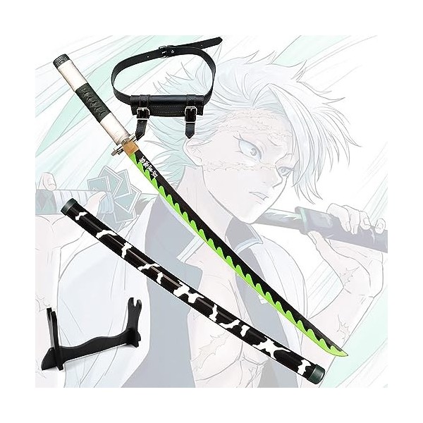 Demon Slayer Bambou Épée De Samouraï En Bois Shinazugawa Sanemi Katana– Accessoire De Cosplay Bois Couteau Sabre Danime Pour