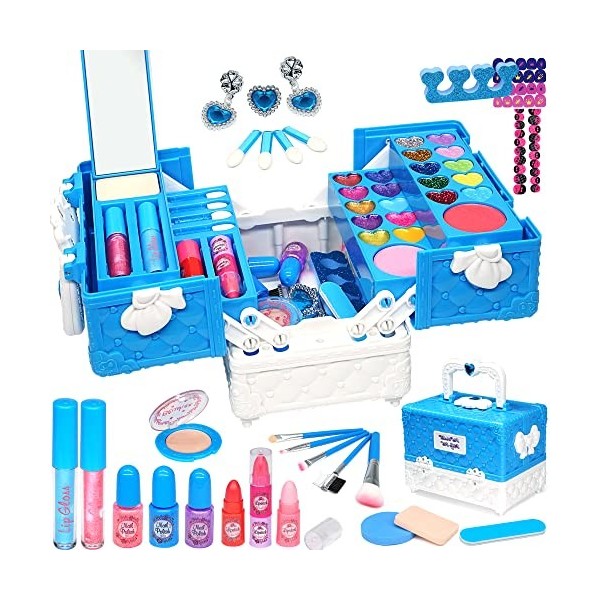 Ensemble de maquillage pour fille – 52 pièces sûres et lavables pour enfants, kit de maquillage véritable pour filles, kit de