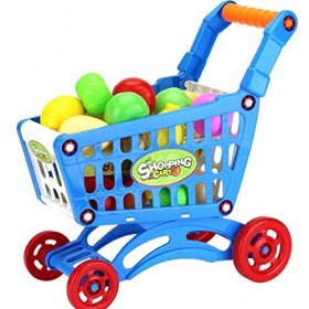 COMVIP Jeux dImitation-Caddies Chariot Supermarché pour Enfant 25pcs Légume Fruit Hasard Bleu B 45*22.5*50cm