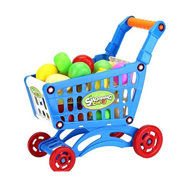 COMVIP Jeux dImitation-Caddies Chariot Supermarché pour Enfant 25pcs Légume Fruit Hasard Bleu B 45*22.5*50cm