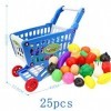 COMVIP Jeux dImitation-Caddies Chariot Supermarché pour Enfant 25pcs Légume Fruit Hasard Bleu B 45*22.5*50cm