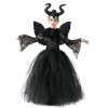 IBAKOM Enfants Filles Costume Sorcière Cosplay Halloween Carnaval Déguisements Corne Bandeau Plume Ailes Tenues Ensemble Noir