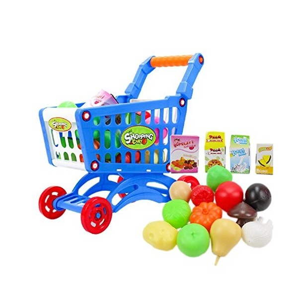 YiyiLai Imitation Supermarket Shopping Caddie Chariot à Main Trolley Jouet Enfant Bébé Anniversaire Bleu 31*20.5*50cm