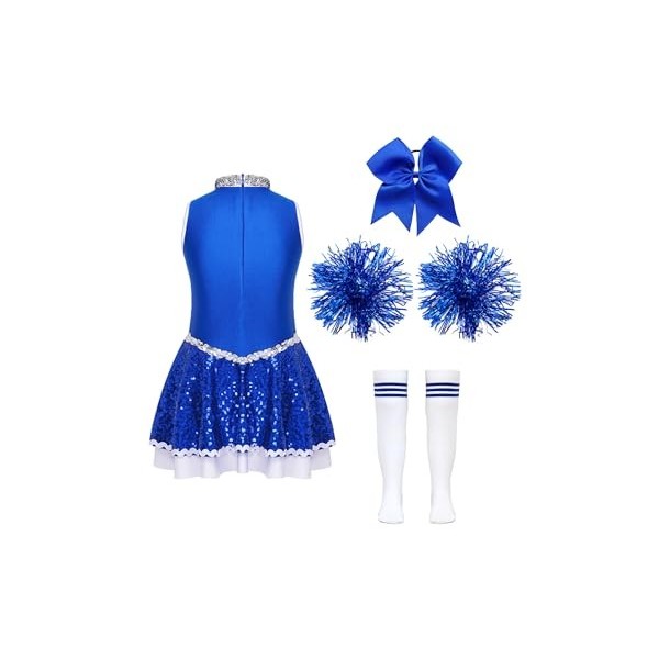 TiaoBug Costume Pom-pom Girl Enfant Fille Déguisement Cheerleaders Cospaly Halloween Carnaval Paillettes Robe Dance Gymnastiq