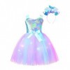 Oyolan Déguisement Sirène Fille Enfant Princesse Robe Lumineuse LED Serre-Tête Bandeau Cosplay Halloween Carnaval Fête Annive