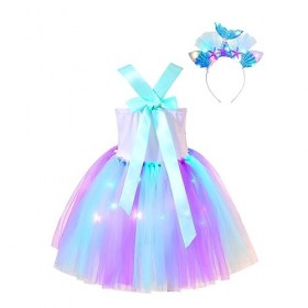Oyolan Déguisement Sirène Fille Enfant Princesse Robe Lumineuse LED Serre-Tête Bandeau Cosplay Halloween Carnaval Fête Annive