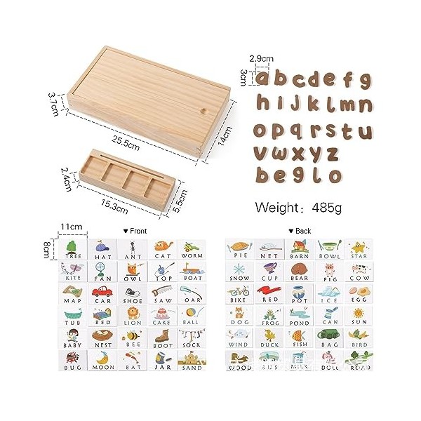 MagiDeal Cartes de Mots Assorties, Jouets de Lettres, Blocs en Bois, Jeu dorthographe, Lettres de lalphabet, Assorties, pou