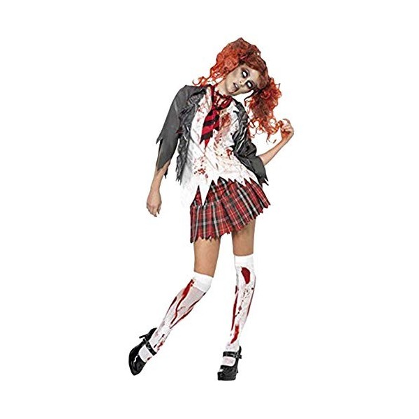 Meijunter Déguisement écolière Zombie Horreur High School Halloween Femmes Costume, Sanglant Chemise, Cravate et Mini-Jupe