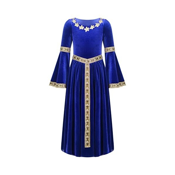 Oyolan Enfant Fille Déguisement Médiéval Robe Princesse Renaissance Velours Manches Longues Evasées Rétro Habiller Costume Ha