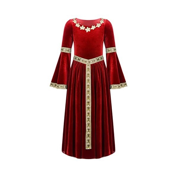 Oyolan Enfant Fille Déguisement Médiéval Robe Princesse Renaissance Velours Manches Longues Evasées Rétro Habiller Costume Ha