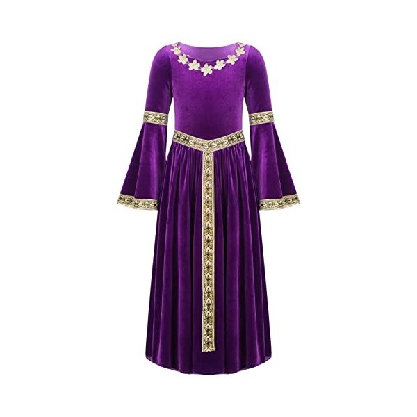 Oyolan Enfant Fille Déguisement Médiéval Robe Princesse Renaissance Velours Manches Longues Evasées Rétro Habiller Costume Ha