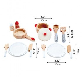 Hape Set de Service Cuisine Blanc - Casserole, Pot en Bois, Assiettes, Couverts - Jeu dImitation Cuisine en Bois - Enfants d