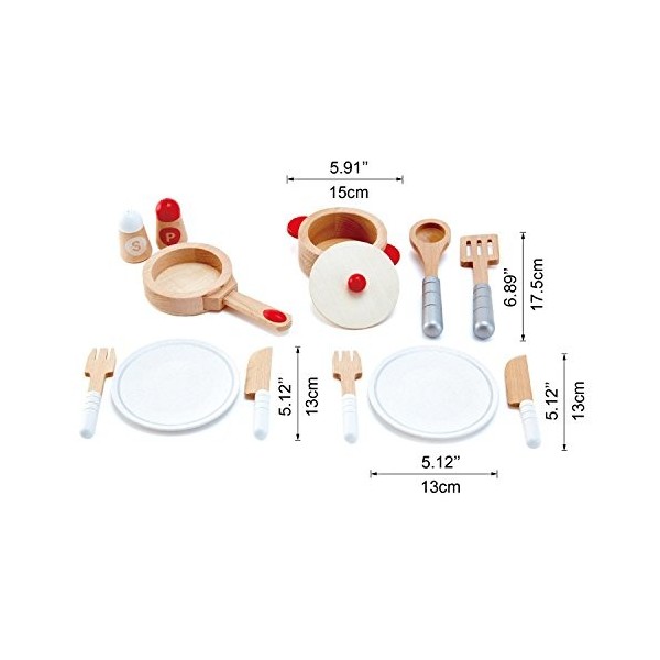 Hape Set de Service Cuisine Blanc - Casserole, Pot en Bois, Assiettes, Couverts - Jeu dImitation Cuisine en Bois - Enfants d