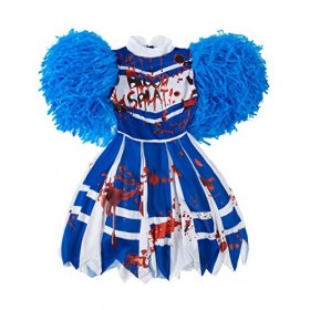 IKALI Filles Déguisement Zombie Cheerleaders,Lycée Sanglante Filles dhalloween Disguise Costume 4-6 Ans 