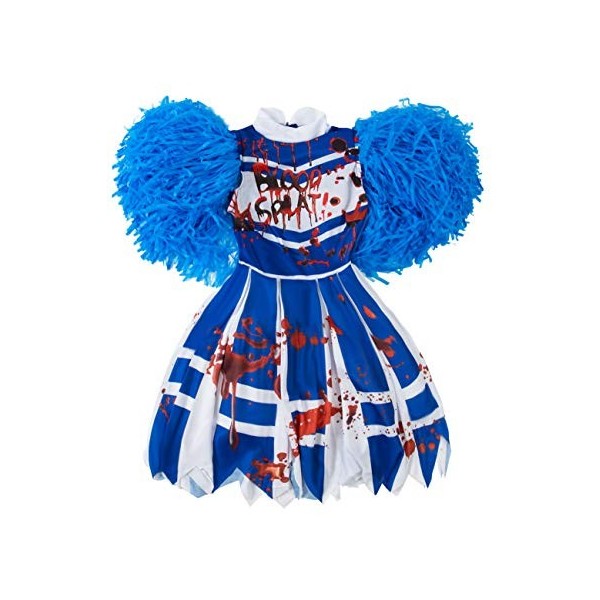 IKALI Filles Déguisement Zombie Cheerleaders,Lycée Sanglante Filles dhalloween Disguise Costume 4-6 Ans 