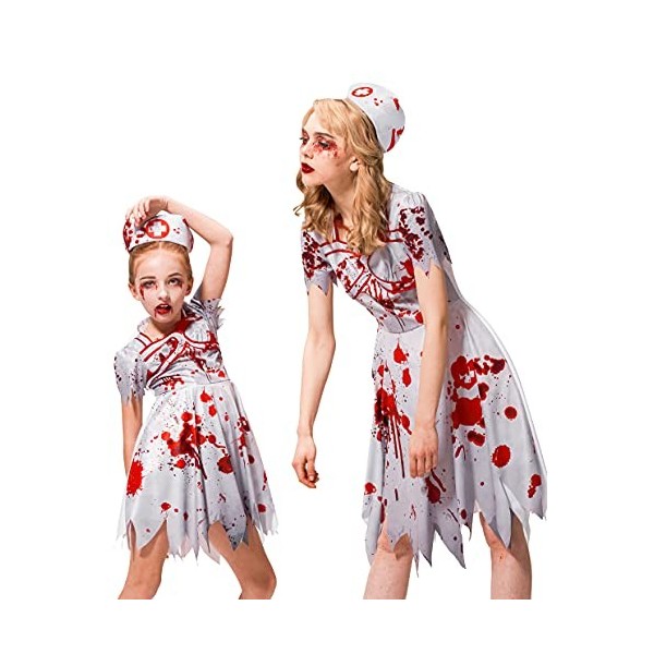 IKALI Filles Déguisement Zombie Cheerleaders,Lycée Sanglante Filles dhalloween Disguise Costume 4-6 Ans 