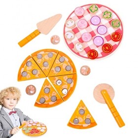 Générique 2 Pcs Jouet Coupe-Pizza en Bois - Jeu de Simulation de Pizza - Jouets en Bois de Coupe de Nourriture pour des Enfan