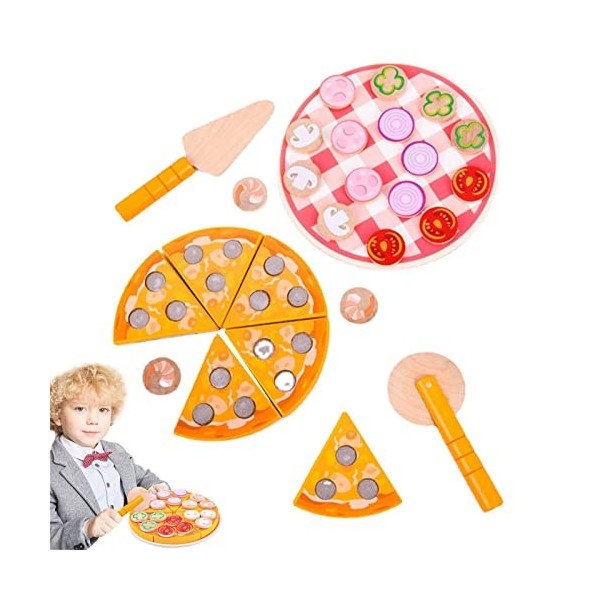 Générique 2 Pcs Jouet Coupe-Pizza en Bois - Jeu de Simulation de Pizza - Jouets en Bois de Coupe de Nourriture pour des Enfan