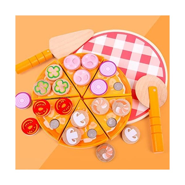 Générique 2 Pcs Jouet Coupe-Pizza en Bois - Jeu de Simulation de Pizza - Jouets en Bois de Coupe de Nourriture pour des Enfan