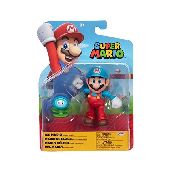 JAKKS Pacific World of Nintendo - Super Mario - Figurine articulée 10.2cm + Accessoire - Mario de Glace + Fleur