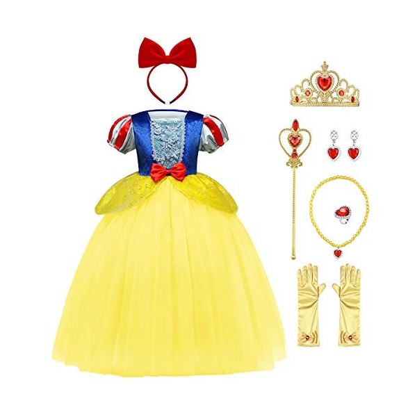 IMEKIS Enfant Filles Blanche-Neige Costume Princesse Halloween Cosplay Habillage De Noël Fantaisie Robe En Tulle Avec Accesso