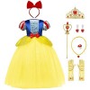 IMEKIS Enfant Filles Blanche-Neige Costume Princesse Halloween Cosplay Habillage De Noël Fantaisie Robe En Tulle Avec Accesso