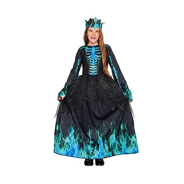 Magicoo Costume de squelette pour enfant fille - Costume dHalloween - Bleu - Costume de vampire - Costume de sorcière - Tail