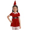 TiaoBug Enfant Fille Déguisement Elfe Noël Costume Mère Noël Santa Robe Lutin Princesse Bretelle Robe à Paillettes Chapeau Pè