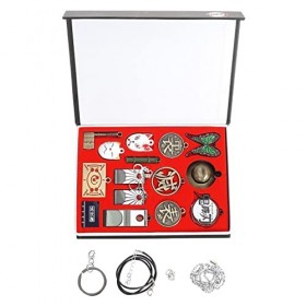 CosplayStudio Kimetsu no Yaiba Parure de bijoux avec 13 pendentifs et 2 boucles doreilles | Demon Slayer Colliers/Boîte port