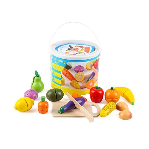 Wondertoys Ensemble de Coupe de légumes à Fruits en Bois Nourriture en Bois Simulation de Cuisine Ensemble de Jeu dapprentis