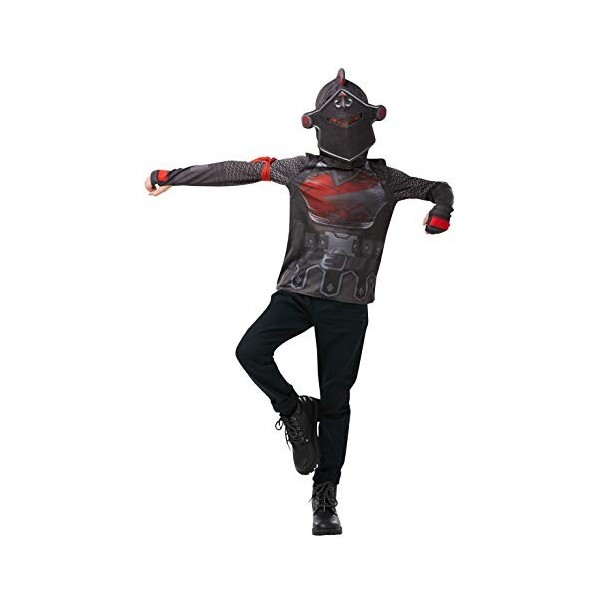 Rubies - Déguisement Top + Masque Officiel Fortnite Black Knight, Enfants Unisexes, I-300193XL Noir, Small, Height 140 cm