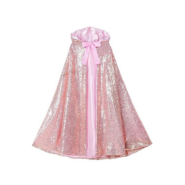 Cape longue à capuche pour fille avec sequins pour costume de princesse de Noël, Halloween, cosplay - Blanc - 5-10 ans