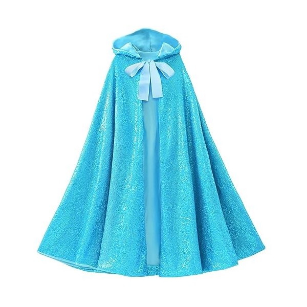 Cape longue à capuche pour fille avec sequins pour costume de princesse de Noël, Halloween, cosplay - Blanc - 5-10 ans