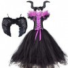 OBEEII Déguisement - Reine Malefique - Fille Halloween Carnaval Robe ave Bandeau +Ailes Sleeping Beauty Tutu Halloween Noël C