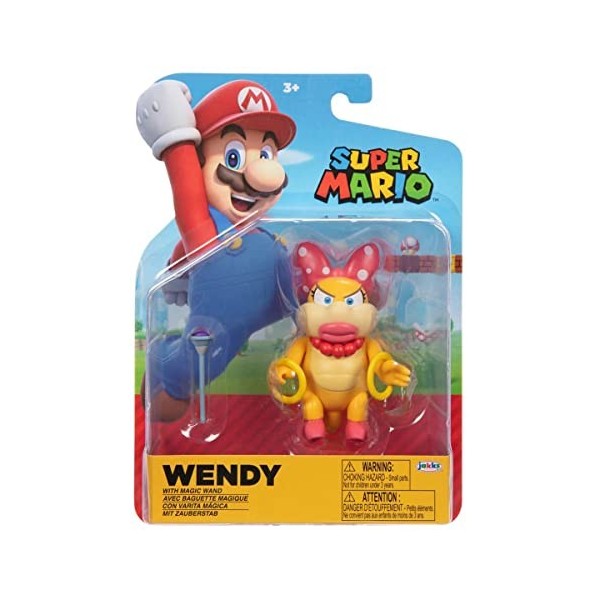 World of Nintendo - Super Mario - Figurine articulée 10.2cm + Accessoire - Wendy + Baguette Magique